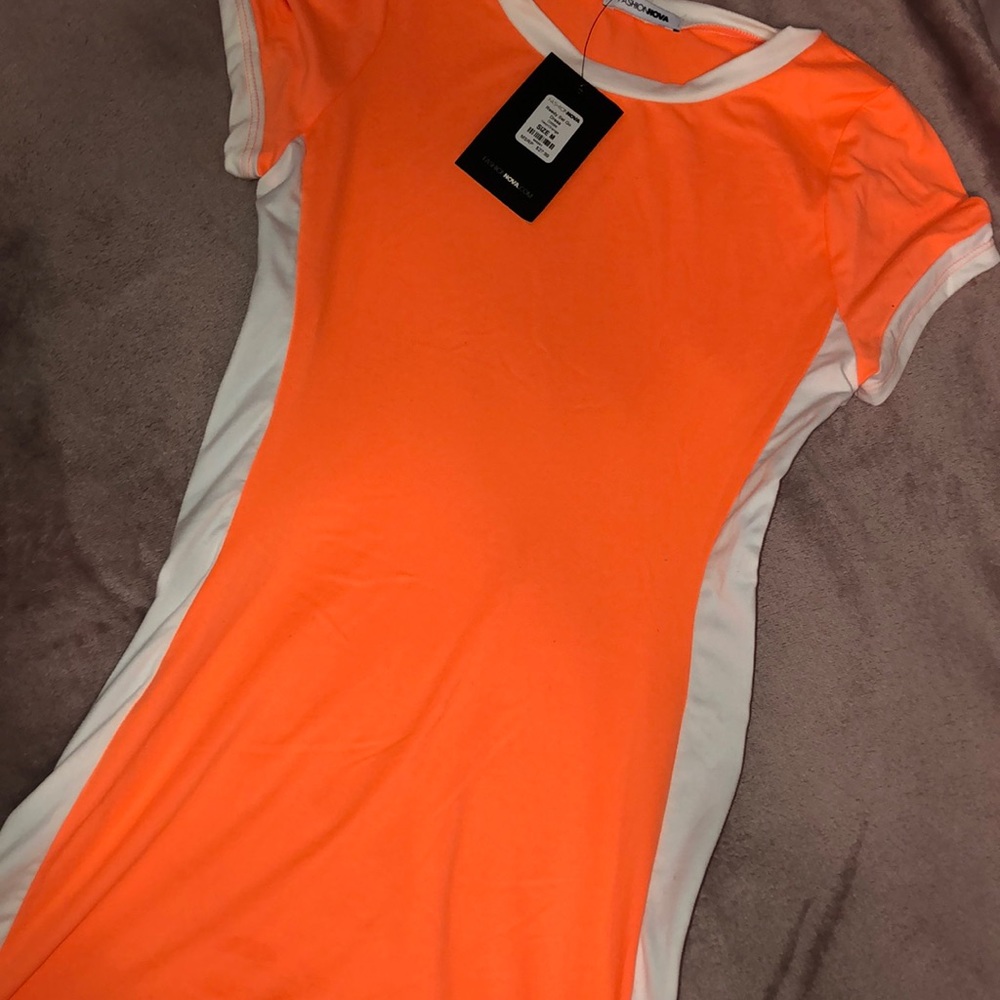 FASHION NOVA| Neon Orange Zipper Bodycon Dress